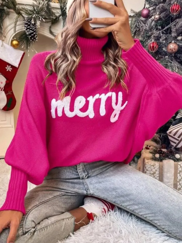 

Christmas Sweater Women Knitted Turtleneck Sweaters 2023 Winter Autumn New Year Trendy Loose Pullover Female Elegant Chic Jumper