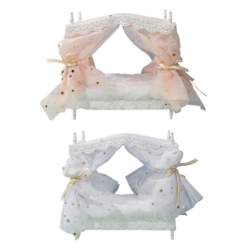 

Realistic Princess Bed Scaled Room Furniture European Style Model Figurine 1/12 Mini Dollhouse Accs Teenagers Scale Toy QX2D