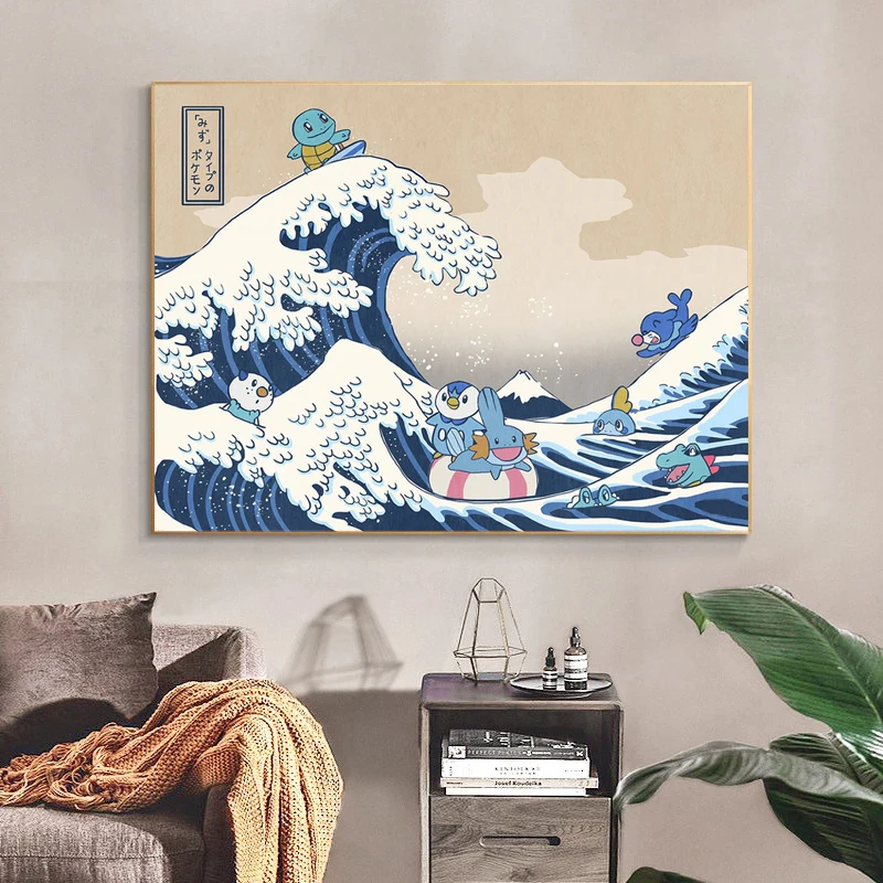 Постеры The Great Wave Pokemon One Piece японское комиксное аниме картины на холсте и принты