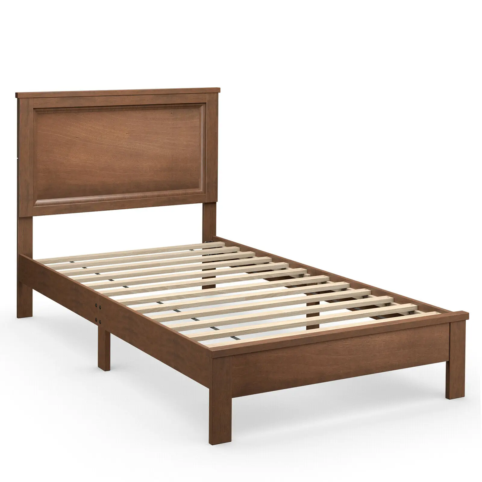 

Двухместная рама для кровати, платформа, кожух, высокий изголовье кровати, Резиновая деревянная ножка, ореховая плитка
