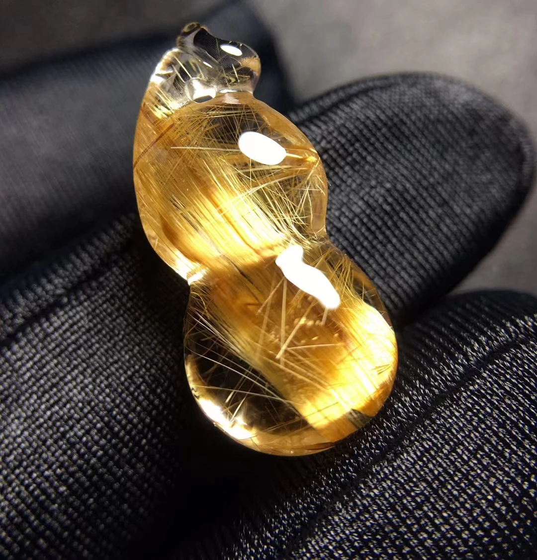 

Natural Gold Rutilated Quartz Flower Gourd Pendant Necklace 22.3*10*7.8mm Rutilted 18K Gold Women Men Jewelry AAAAAAA