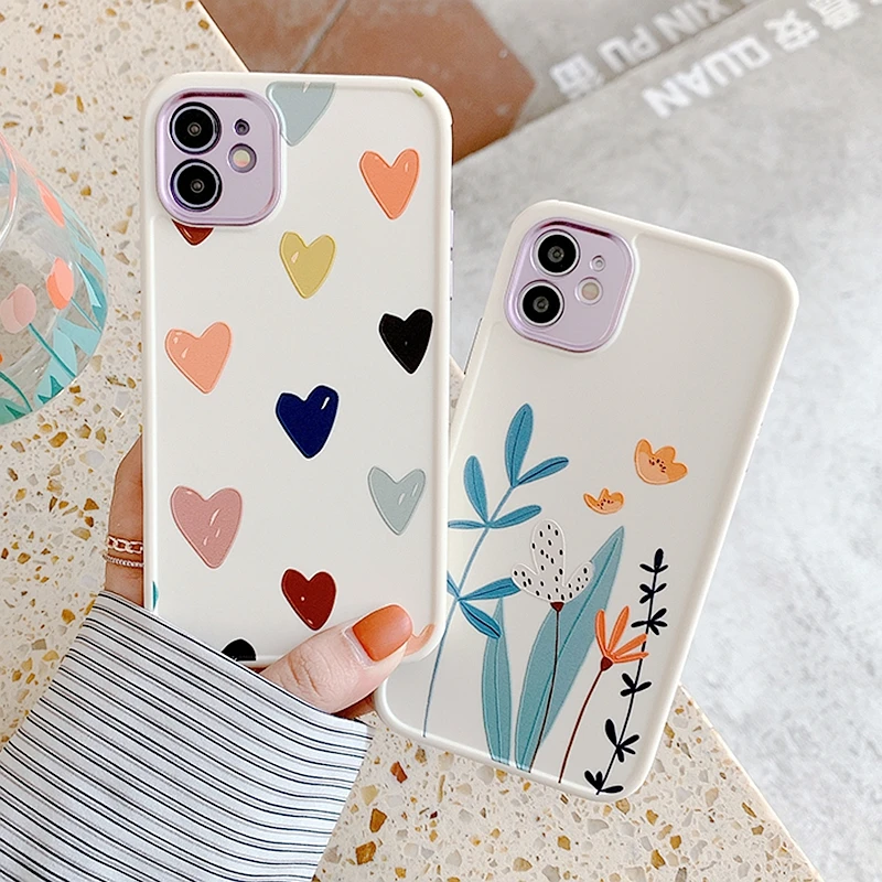 

Luxury Soft Flowers Love Phone Case For iPhone 11 12 Pro Max XS X XR 7 8 plus mini SE 2020 Shockproof Silicone Cases Cove