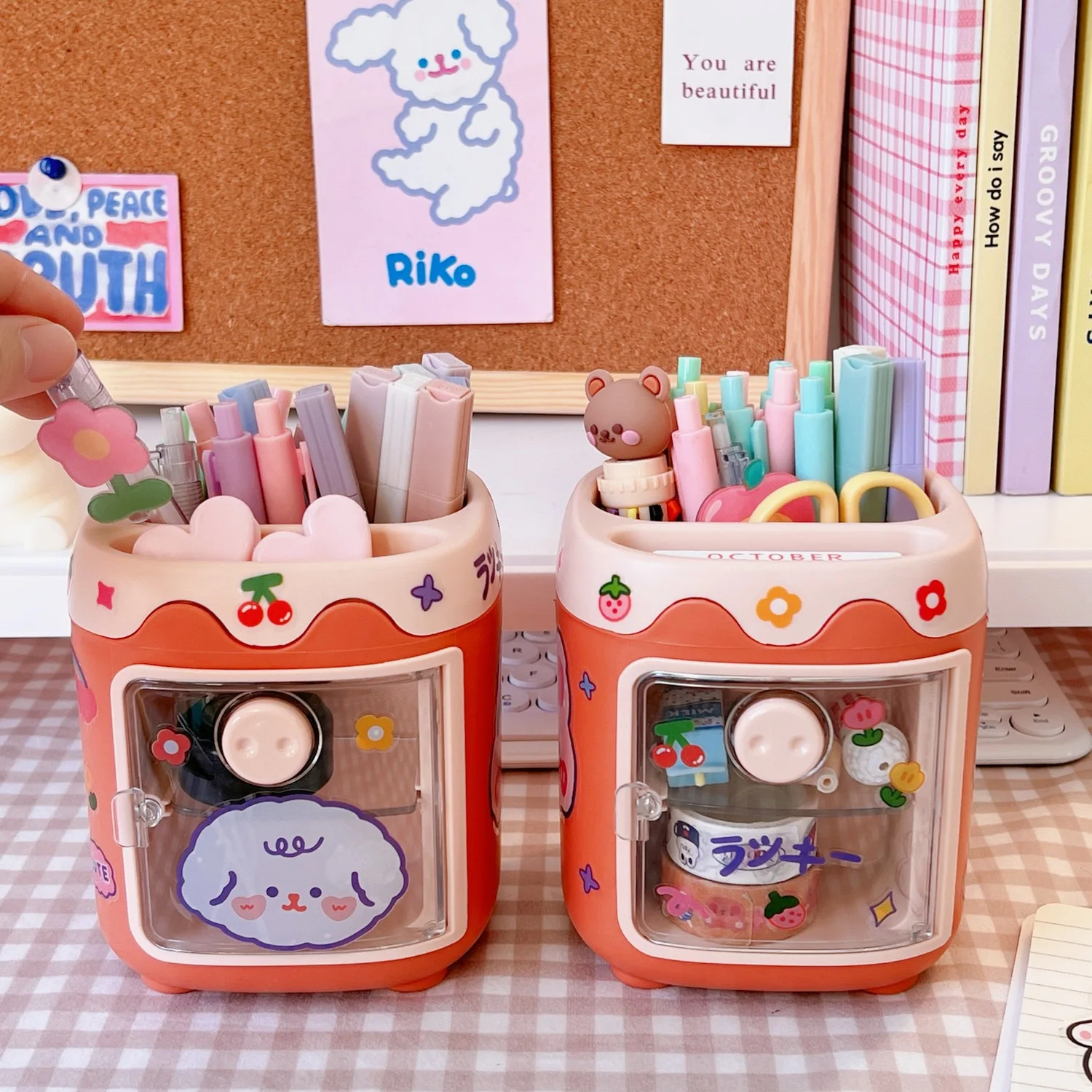 

Cartoon Pen Holder Organizer Cute Kawaii Creative Office Learning Stationery Storage Box Desktop Multi-function Makeup Storage