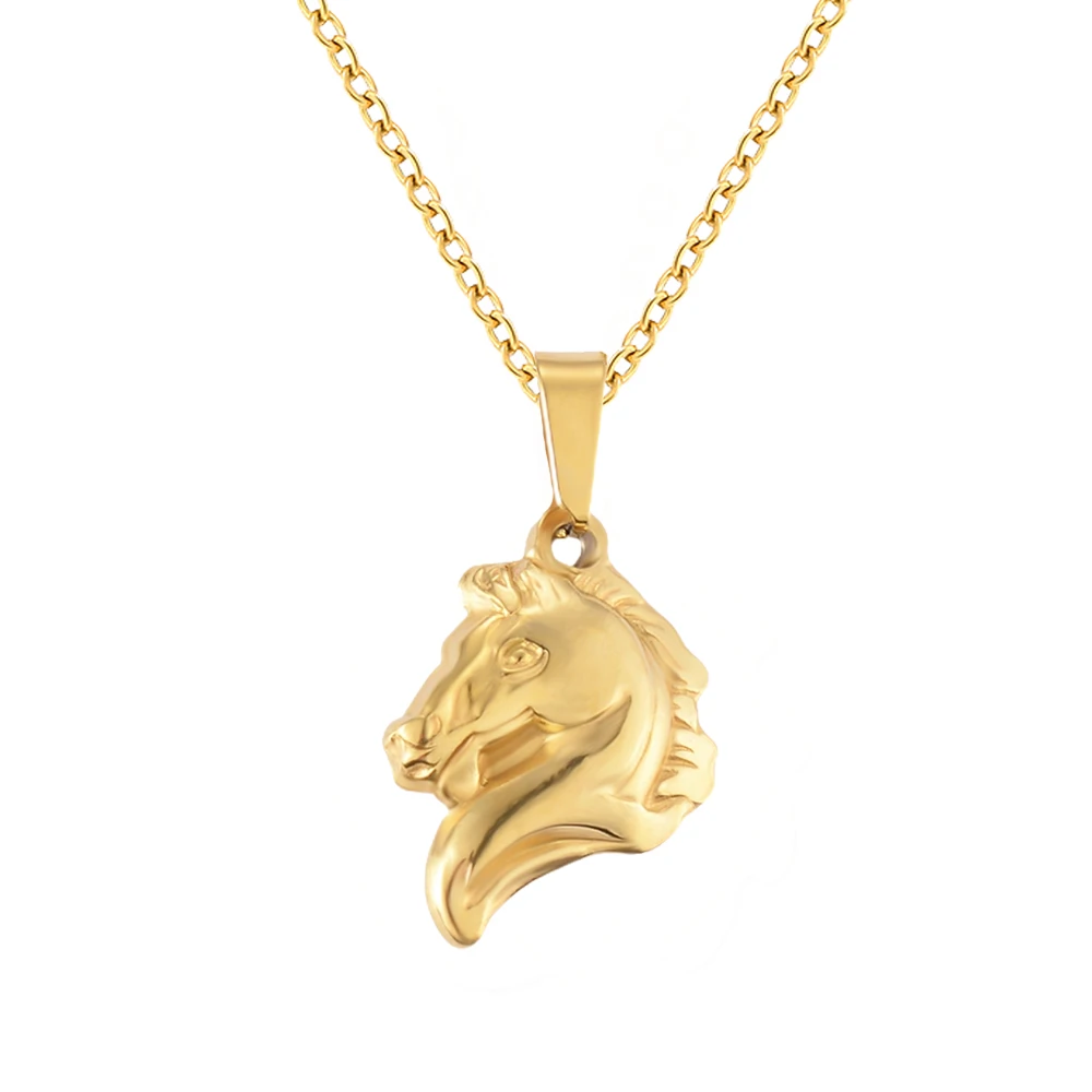 

Necklace for Men Unisex Stainkess Steel Chain Animal Horse Pendant Gold Color Neck Collar Jewelry