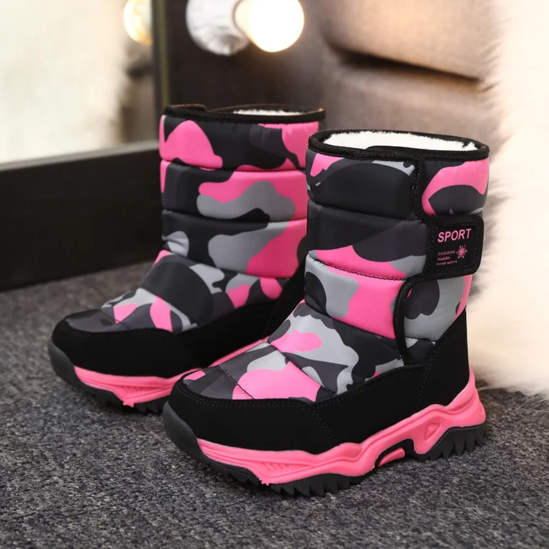 Winter Children Shoes Plush Waterproof Fabric Non-Slip Girl Boys Rubber Sole Snow Boots Camouflage Warm Outdoor Botines enlarge