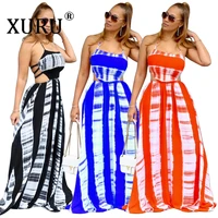 xuru colorful striped print dress european and american spring and summer womens dresses halter neck open back long dress