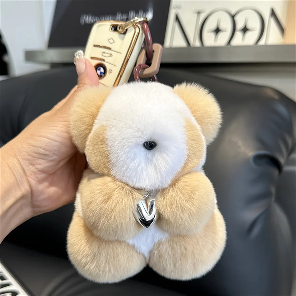 Милый плюшевый брелок для ключей изысканный медведь из меха игрушка модное