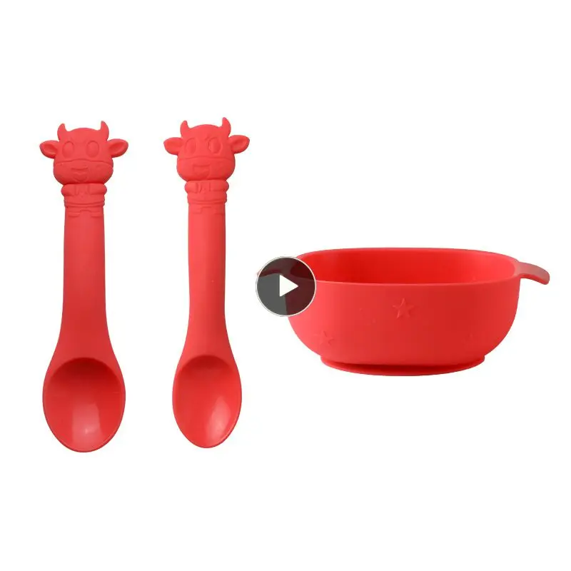 

Children's Silicone Bowl Suction Cup Cutlery Set Baby Bowl Baby Food Supplement Cartoon Food Supplement Bowl Spoon Fork