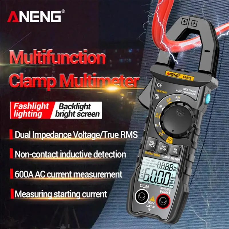 

ANENG CM82 Multimeter Clamp Meter DC/AC 600A Current Voltage 6000 Counts Ammeter Tester Car Amp Hz Capacitance NCV Ohm Test