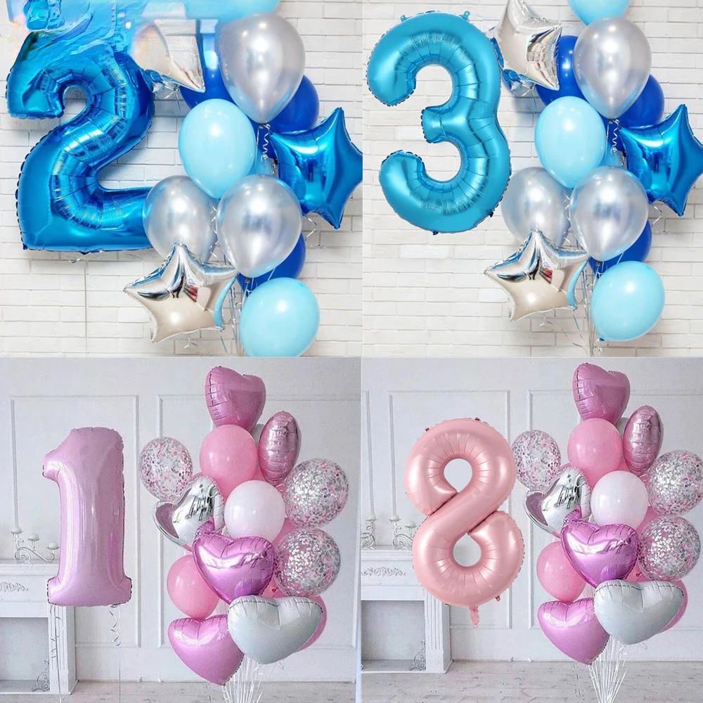 

12pcs/lot boy Birthday Balloons with 40inch blue Number baloon 3/3rd Birthday Party Decoration Kids anniversaire 9/1/3 years old