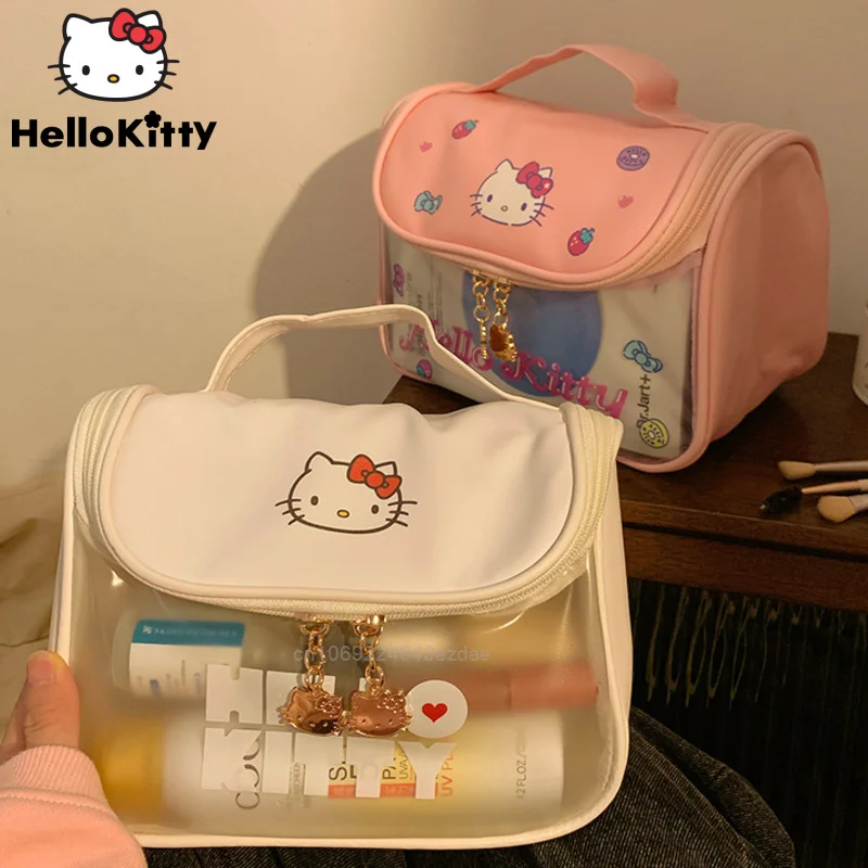Sanrio Hello Kitty Make Up Bags Y2k Girl Fashion Protable Large Capacity Bag Women Wartproof Cosmetic Handbags Travel Small Bag
