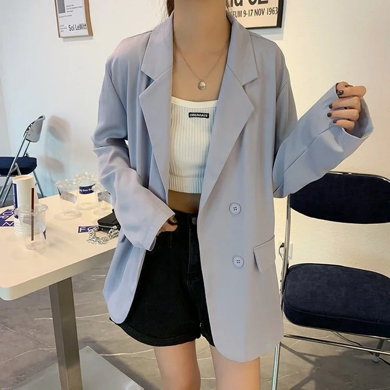 2021 Casual Blazer Coat Jacket Women Autumn All-match Long Sleeve Solid Color Femme Suit Veste Casual Streetwear Women Clothes