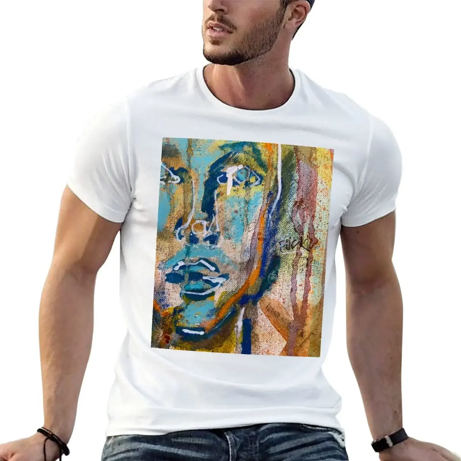 Синяя футболка в тяжелом весе корейские модные хлопковые футболки с рисунком