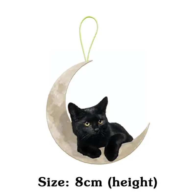 1pcs Cute Little Black Lying On The Moon Hanging Pendant Ornaments Keychain Bag Ornament Cartoon Car J5a5 |
