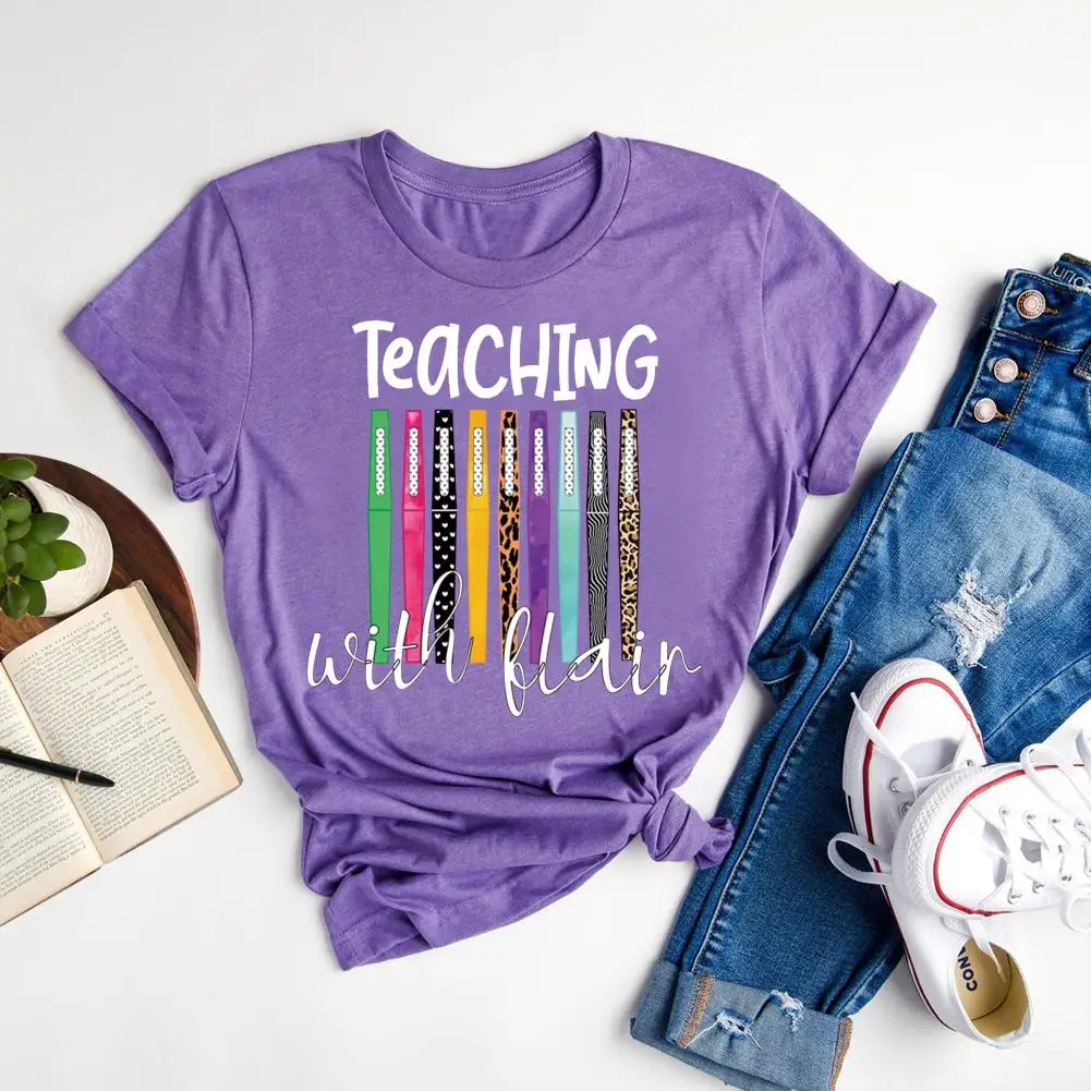 

Teacher With Flair T-shirt Women Men Neutral Fashion Short Sleeve T-shirts Bool Cotton Daily Casual Tops S-XXXL