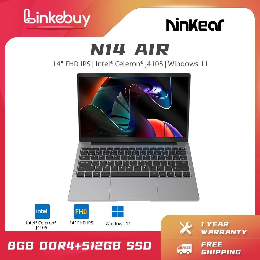 

Ноутбук Ninkear N14 Air, 14-дюймовый IPS FHD 1920*1080 Двойной Wi-Fi 8 ГБ ОЗУ + 256 Гб SSD, офисный обучающий ультрабук Windows 11 ноутбук
