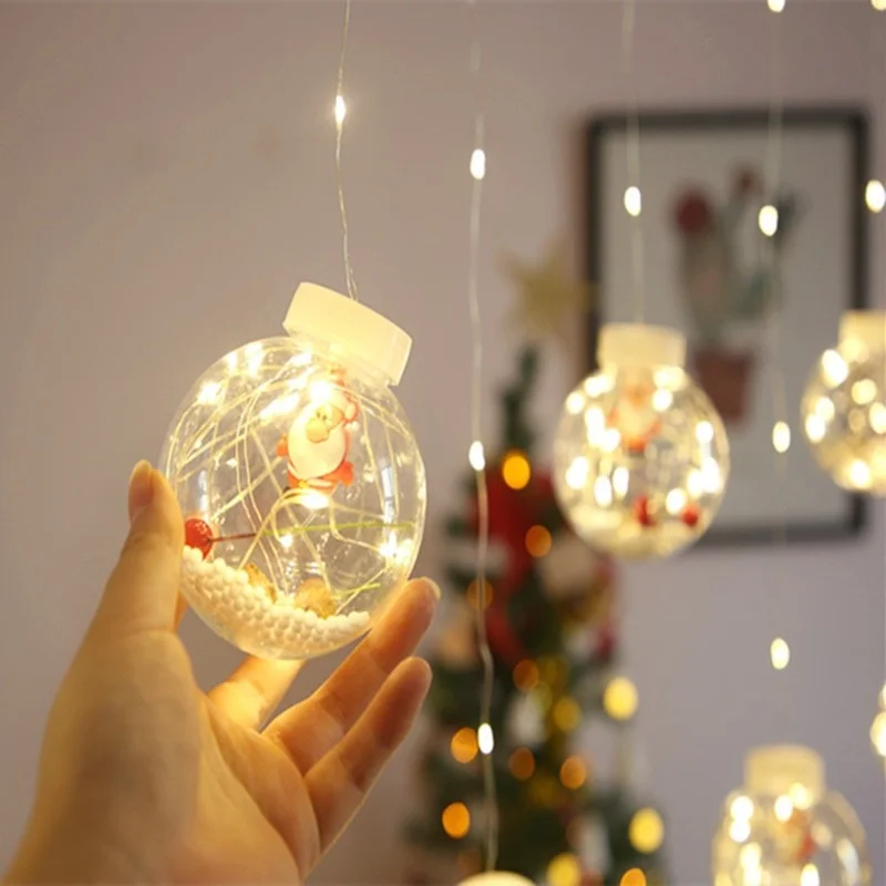 

New LED Curtain String Light Ball Santa Claus Christmas Tree Decoration New Year 2022 Christmas Decortions for Home Xmas Navidad