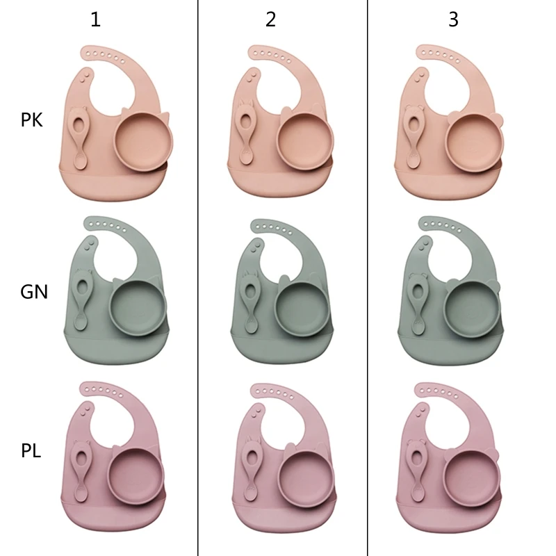 

Baby Bibs Towel Spoon Set Silicone Bib Adjustable Waterproof Soft Tableware Feed