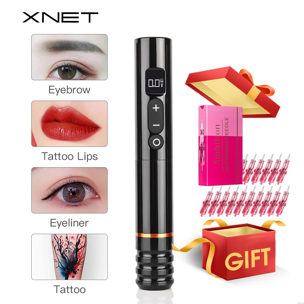 XNET Wireless Tattoo Machine Pen Gun Permanent Makeup Eyeliner Lips Tools Digital LCD Display Low Vibration Semi-Permanent