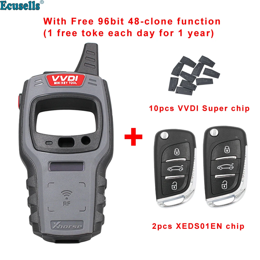 

Xhorse VVDI Mini Key Tool Key Programmer With XEDS01EN Remote XT27A Chip Remote Key Free 96bit 48-Clone Function Global Version