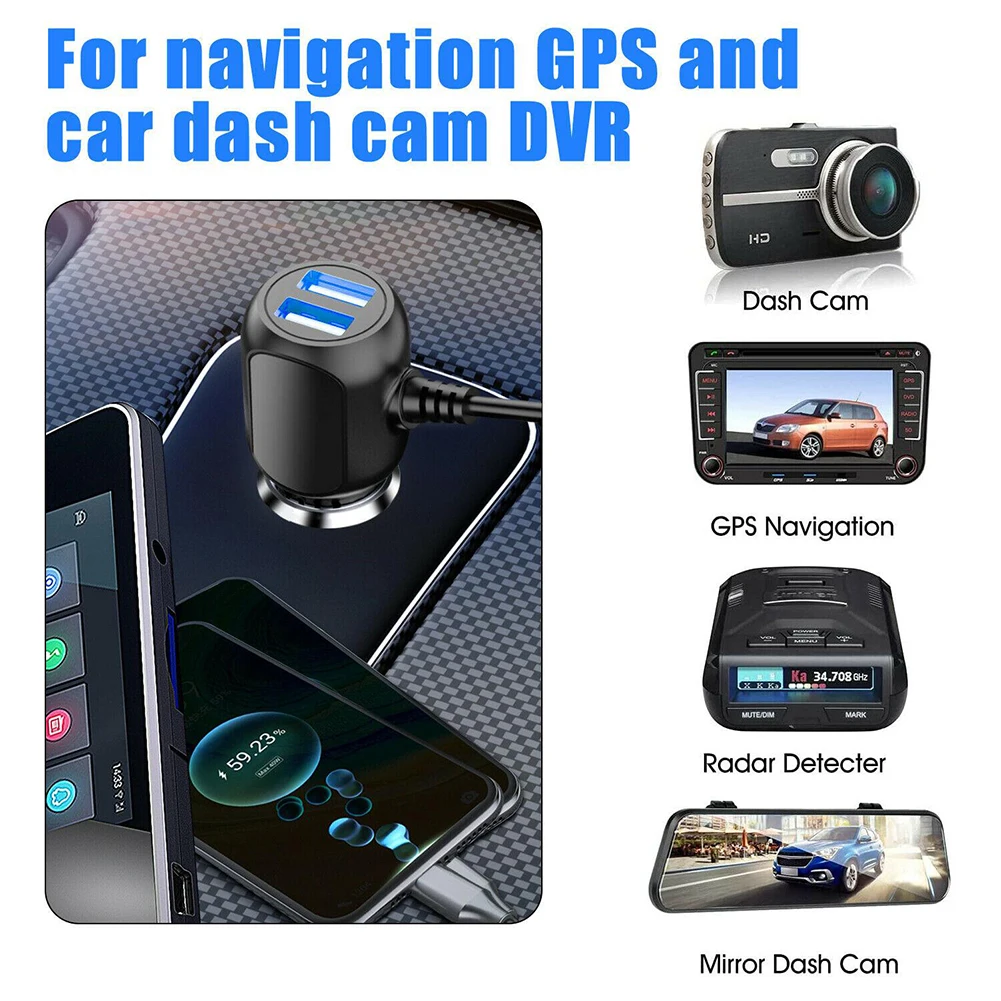 

Dash Cam Car Charger Mini USB Cable 11.5ft Power Cord Supply For DVR Camera GPS For Almost All USB & Micro USB Devices Accessori