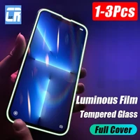 1 3pcs luminous tempered glass for iphone 13 12 11 pro xs max xr glowing glass iphone 13 pro 12 mini 7 8 plus screen protector