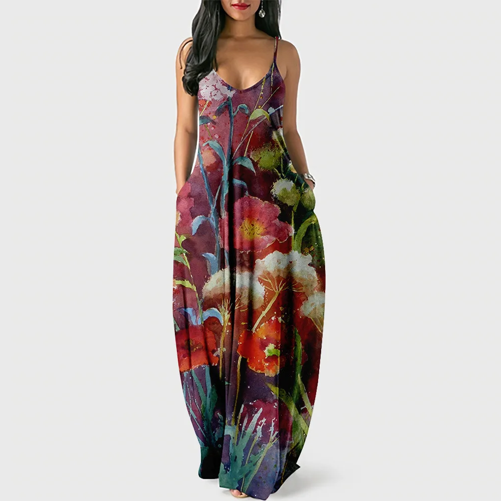 

Flowers Printing Dress Vintage Women Dress O-Neck 80s 90s Long Dress 2021 Hot Sale Harajuku Streetwear Fashion Clothing