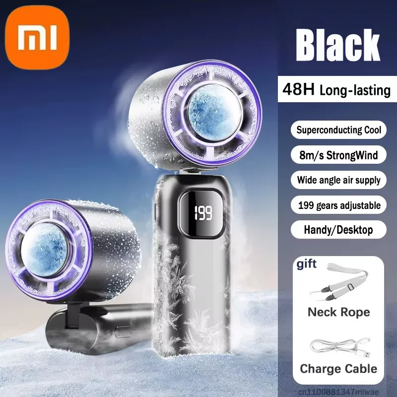 

Ручной турбовентилятор Xiaomi, портативный мини-вентилятор с ледяным охлаждением, 199 передач, скорость ветра, светодиодный цифровой дисплей, регулируемый вентилятор для домашних путешествий