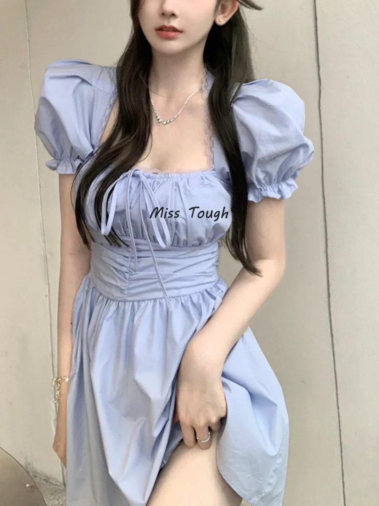 

Летнее однотонное сказочное платье, женское лоскутное Бандажное платье-мини, женское повседневное корейское Модное Элегантное милое платье, новинка 2023