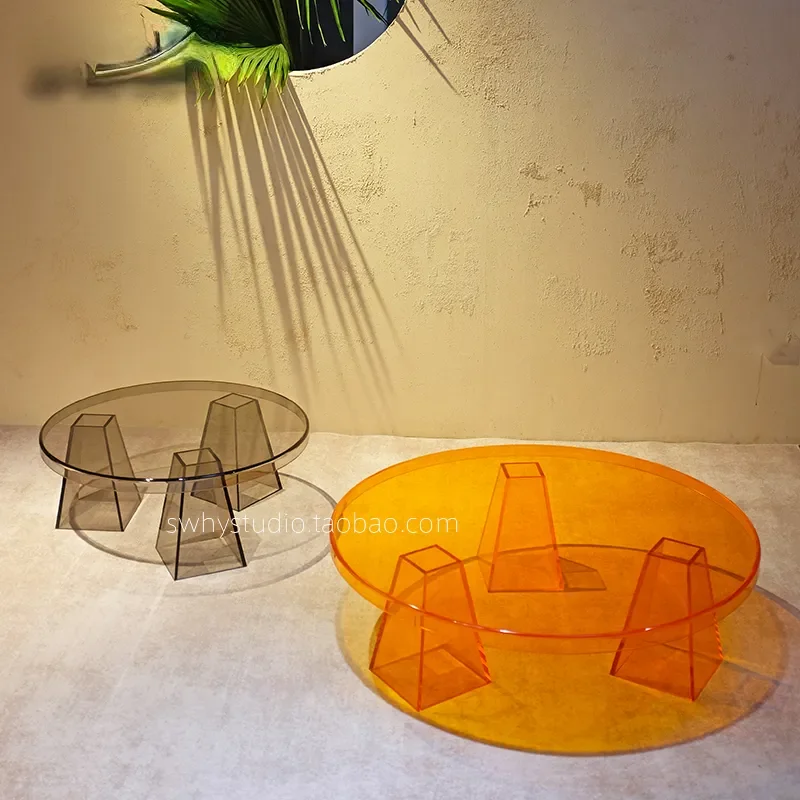 

Креативный Круглый акриловый чайный столик в скандинавском стиле для гостиной и отеля, боковой столик B & B, стеклянная дизайнерская модель для кофейни