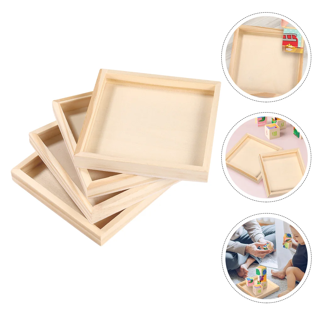 

4 Pcs 3d Tangram Brain Teasers Storage Toys Puzzle Storage Board Pazzle Adults Unfinished Wood Serving Aldult