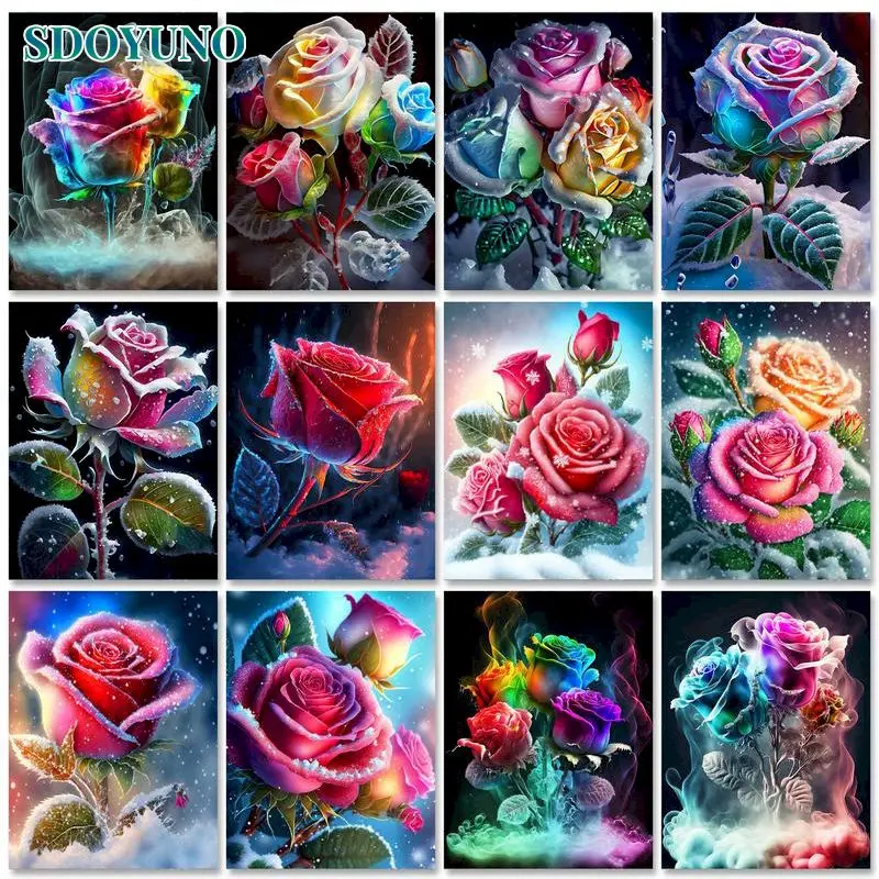 

SDOYUNO Diy Painting By Numbers For Adults With Frame Colouring Rose Flowers Picture By Number Diy Crafts For Home Wall Decor