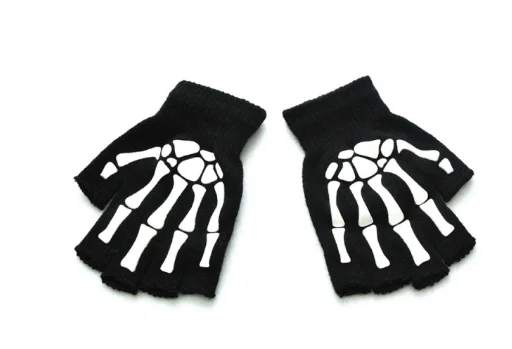 

Non-slip Wrist Gloves For Adult Solid Acrylic Half Finger Glove Human Skeleton Head Gripper Print Cycling Warm Knitting Gloves