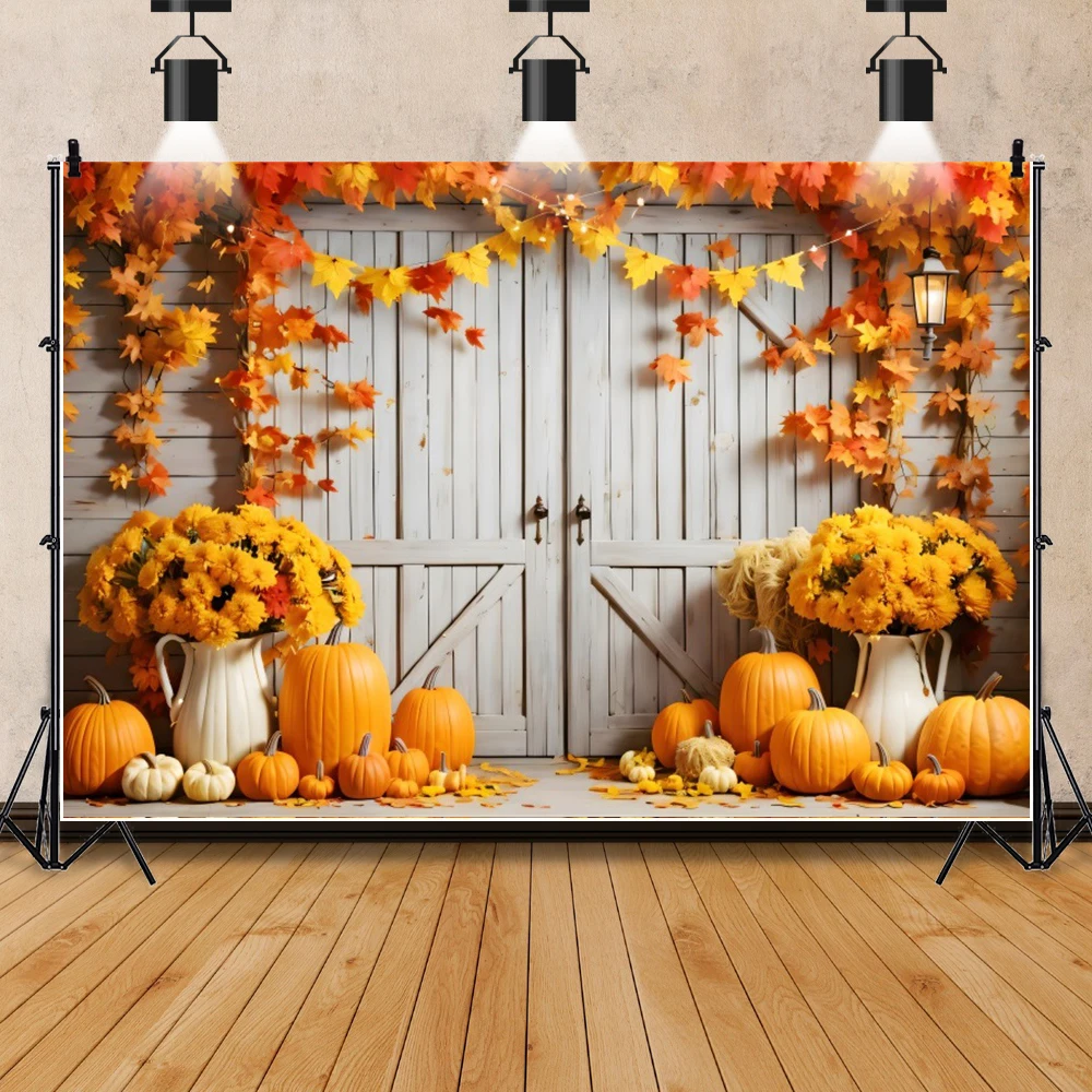 Фон для студийной фотосъемки с искусственными изображениями осенней тыквы