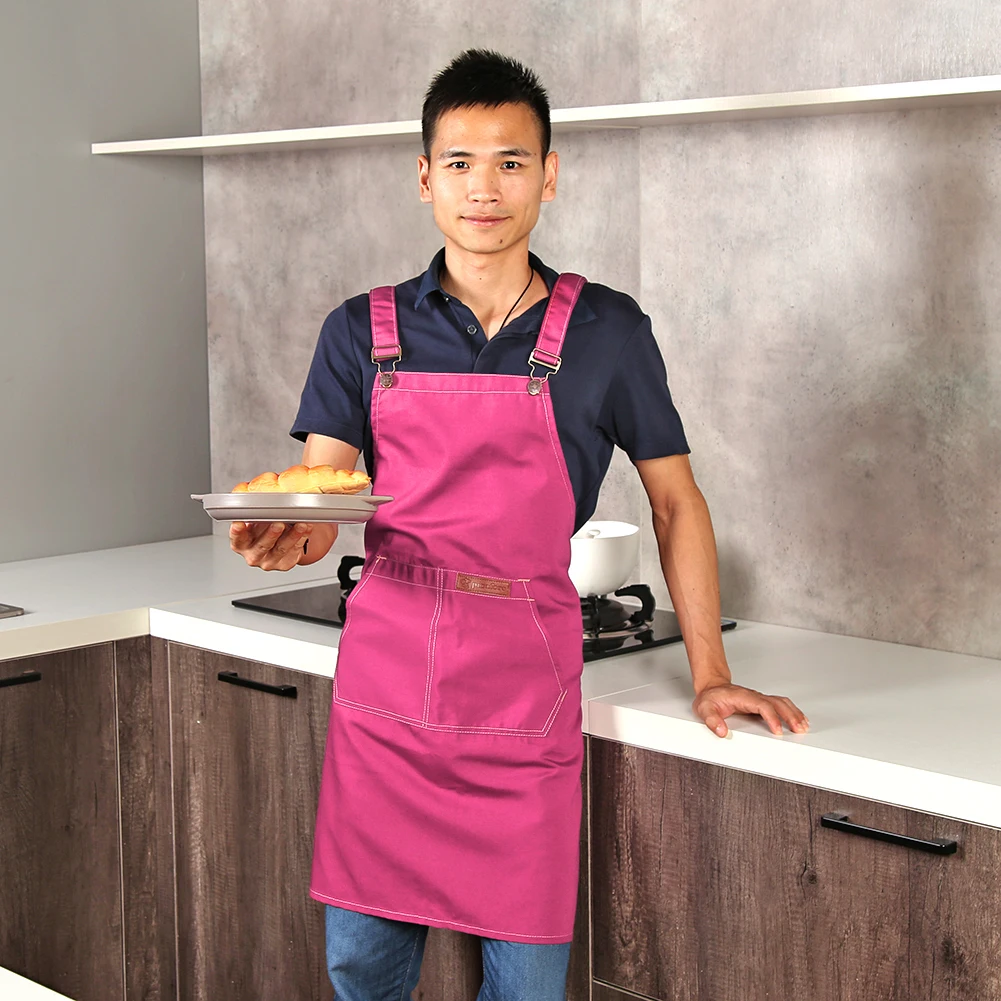 

Sleeveless Adjustable Striped Chef Polyester Waterproof Apron Bib with Pockets Adjustable Meet Various Height Requirements