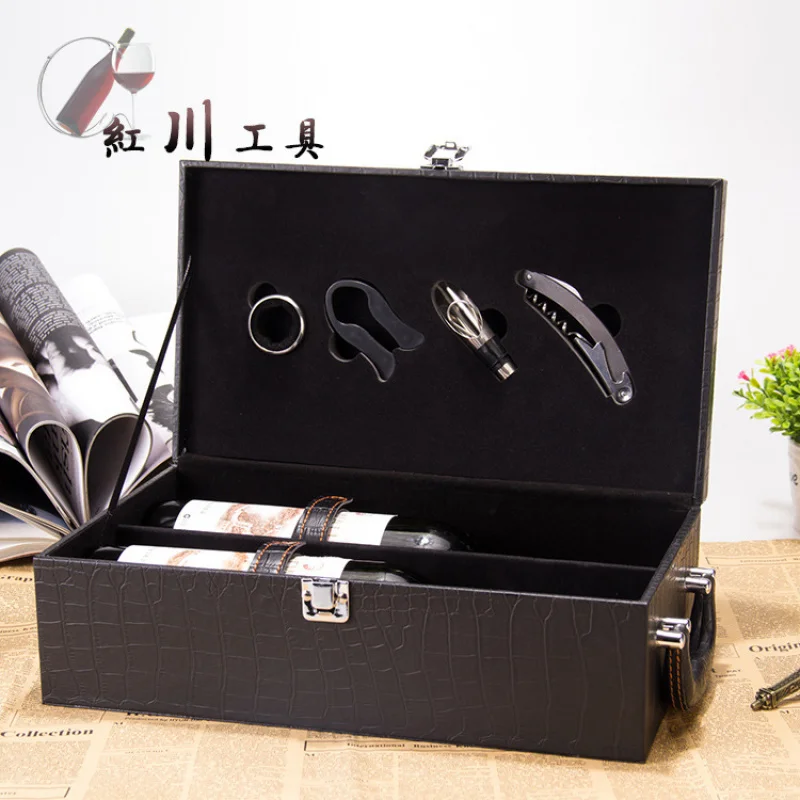 Черный крокодиловый подарок для бизнеса набор вина 5 наборов открывалки бутылок