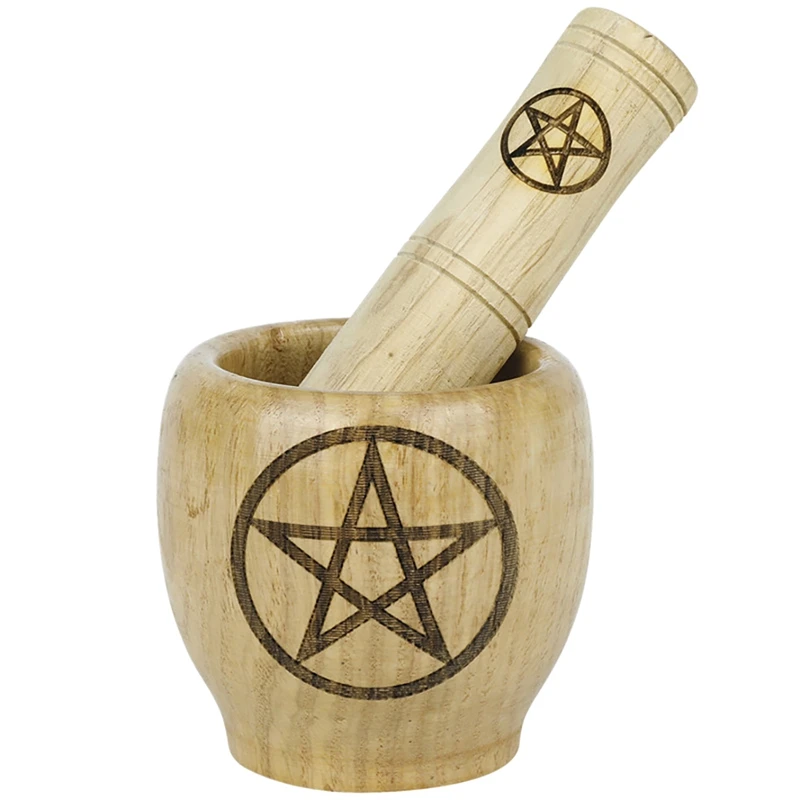 Witch Magic Herbs Bamboo Wood Mortar And Pestle Set With Masher For Pepper Garlic Herb Spice Pound Medicine
