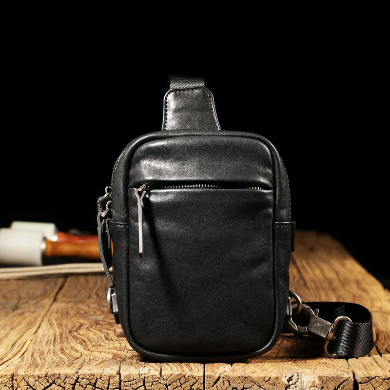 EUMOAN  Original genuine leather handmade chest bag first layer cowhide multifunctional backpack casual leather bag shoulder bag