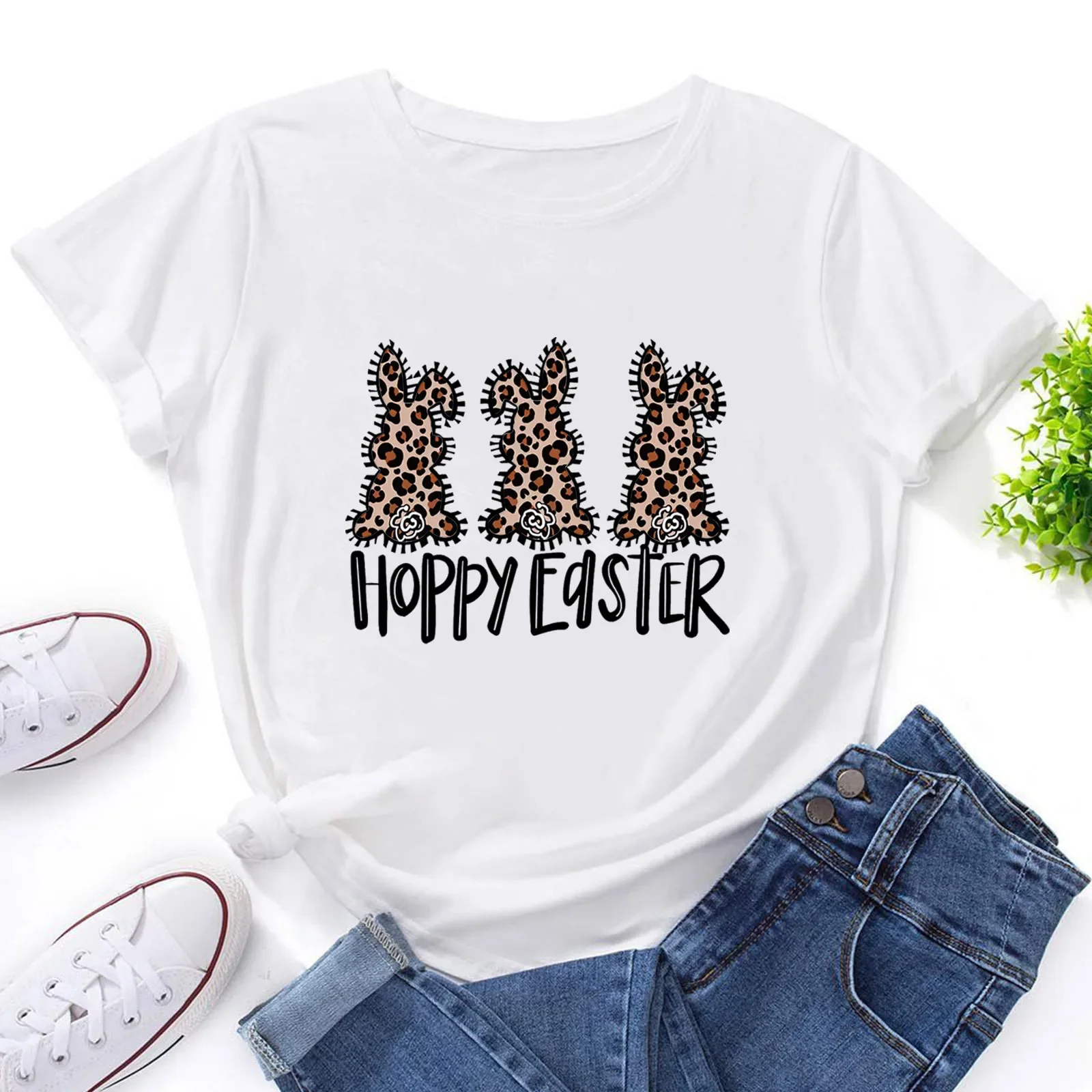2022 новая пасхальная женская модальная свободная повседневная футболка с круглым
