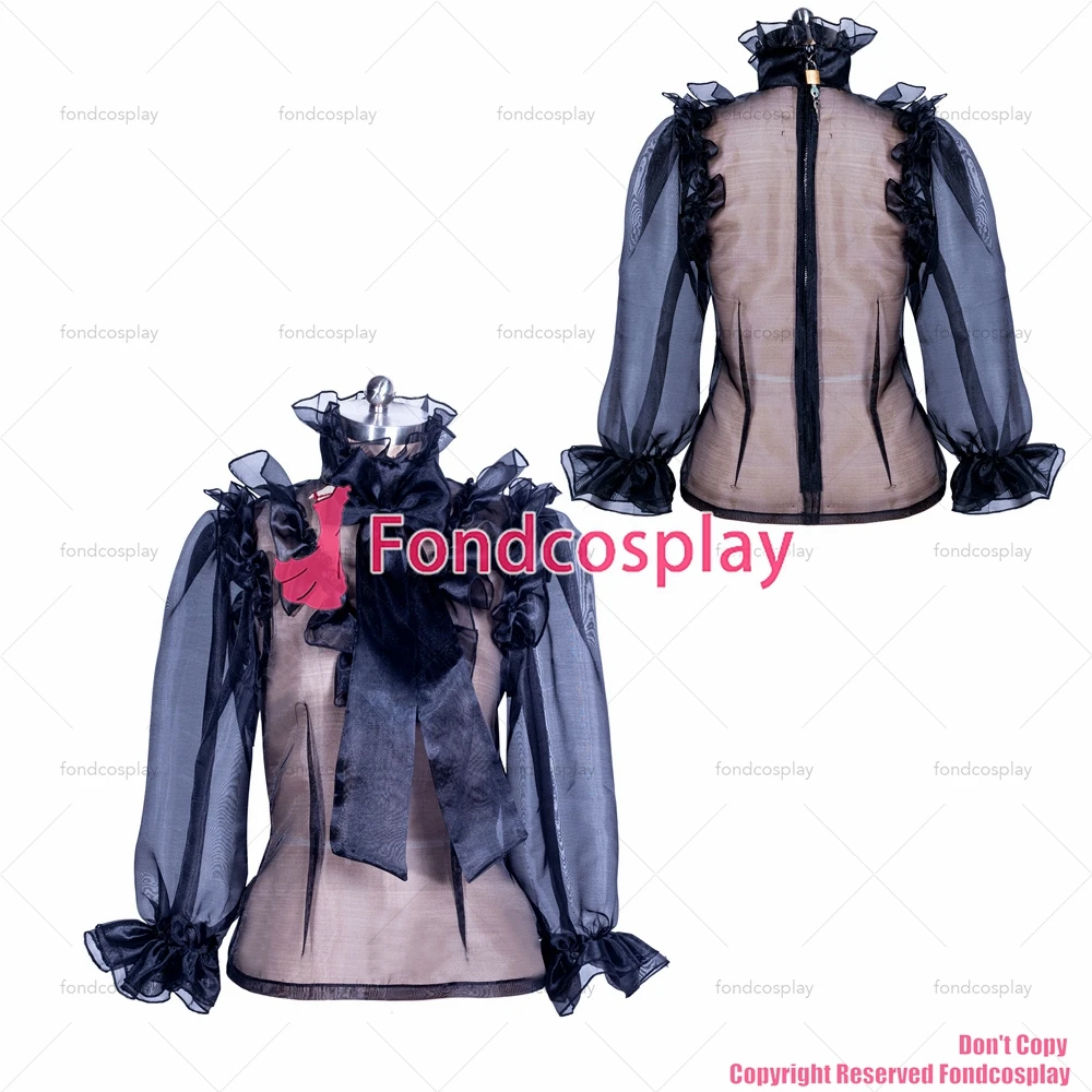 

tailor-made sexy adult dressing cross maid sissy short black organza blouse transparency shirt costume tv/cd [g3870]