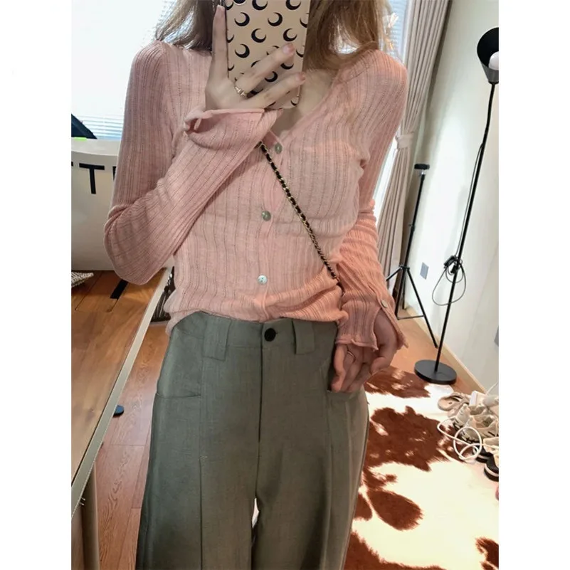 

Irregular Women Long Sleeve Knit Cardigan Thin Loose Design Sense Niche Sun Protection Clothing Cropped 2023 New
