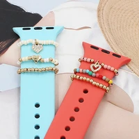 three piece bead set ornament for apple watch band decorative butterfly flower smartwatch silicone strap iwatch 7 6 5 4 3 se