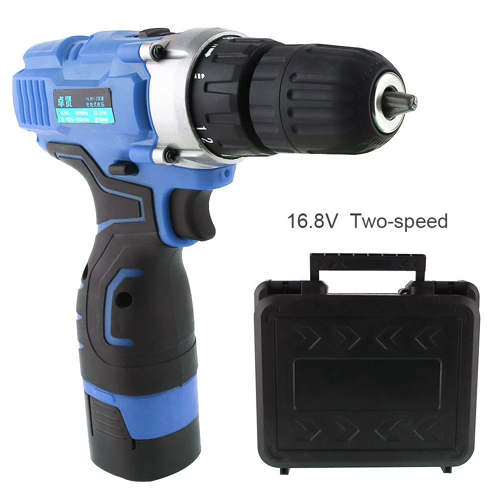 Electric Drill 100-240V Cordless 16.8V Electric Screwdriver Tool Box with Li-ion Batteries for Handling Screws / Punching