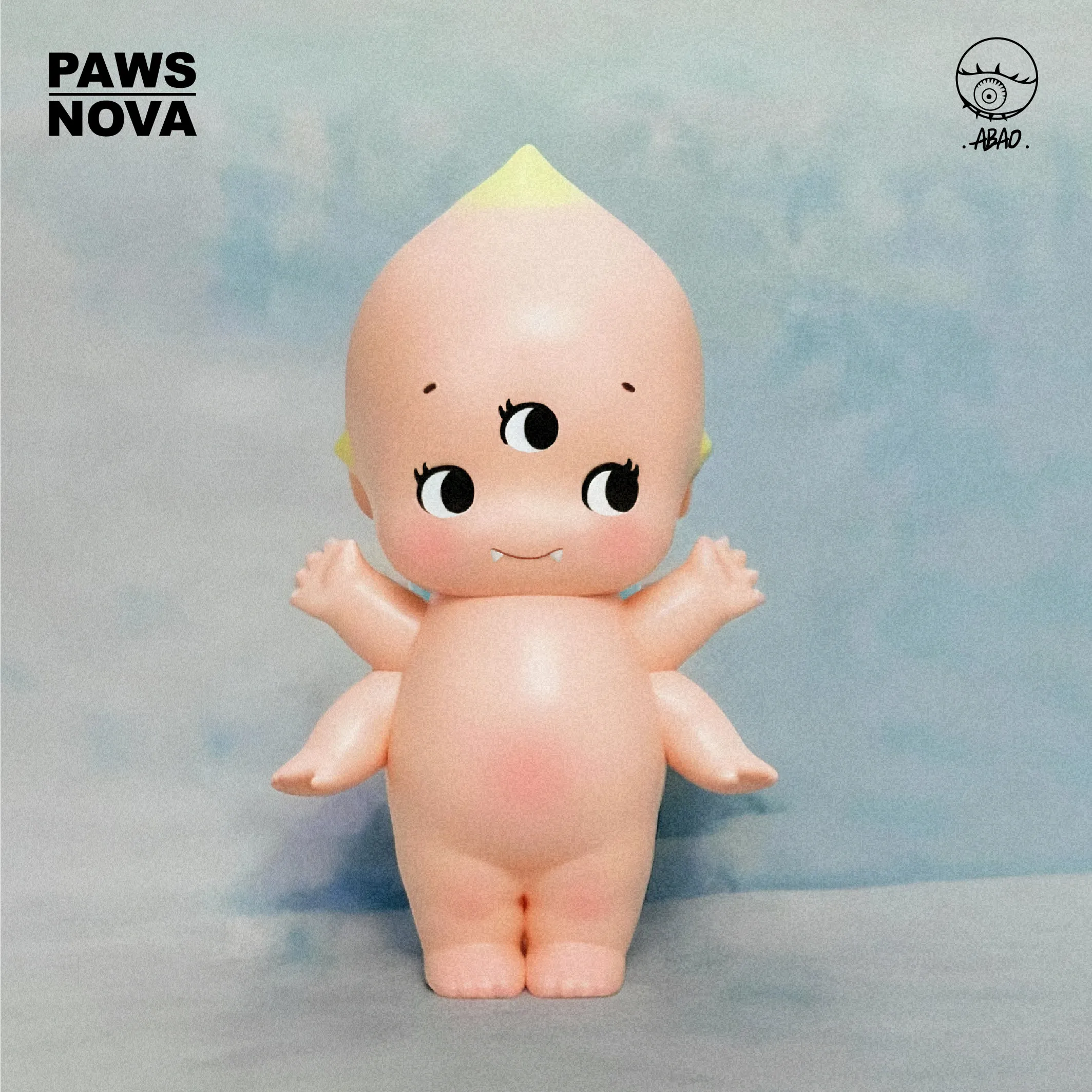 Фото Официальная виниловая фигурка Paws Nova Abao Three Eyed Four Armed, дизайнерская художественная игрушка с основанием в форме персика, декор для дома и рабочего стола, аниме-стиль №3