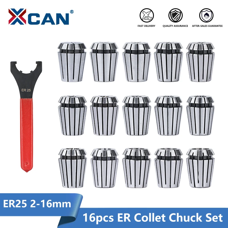 XCAN 16pcs ER25 Collet Chuck 2-16mm with ER25 Collet Wrench,Milling Cutter Tool,CNC Lathe Tool Holder for Milling Cutter