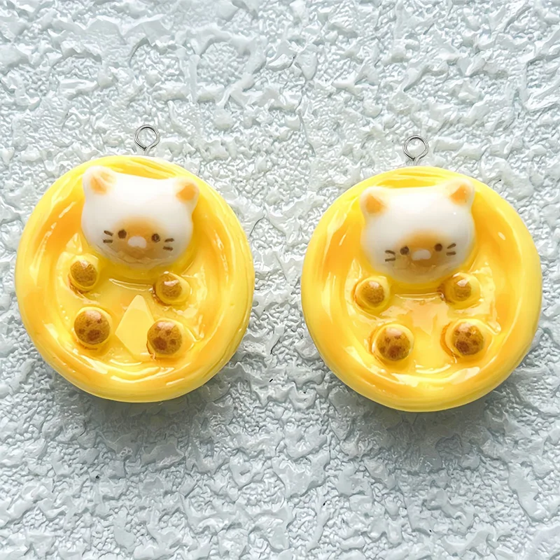 Kawaii кошка яйцо пирог смола подвески мультфильм 3D еда кулон для серег брелки Diy
