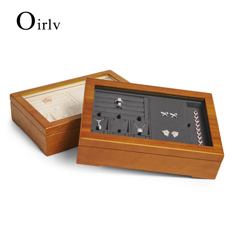 Oirlv Newly 2 Layers Multi-function Solid Wood Jewelry Organizer Box for Stud Earrings Necklace Bracelet Jewelri Display Case