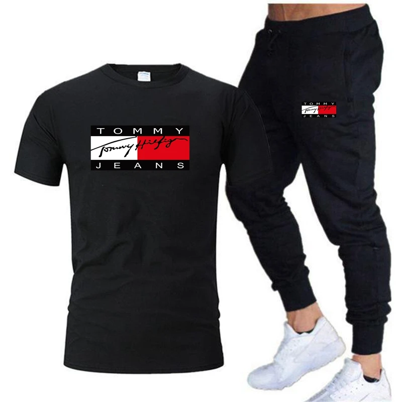 

2023 spring and summer new men's T-shirt sports two-piece Harajuku top short-sleeved fun T-shirt+pants set fitness jogging suit