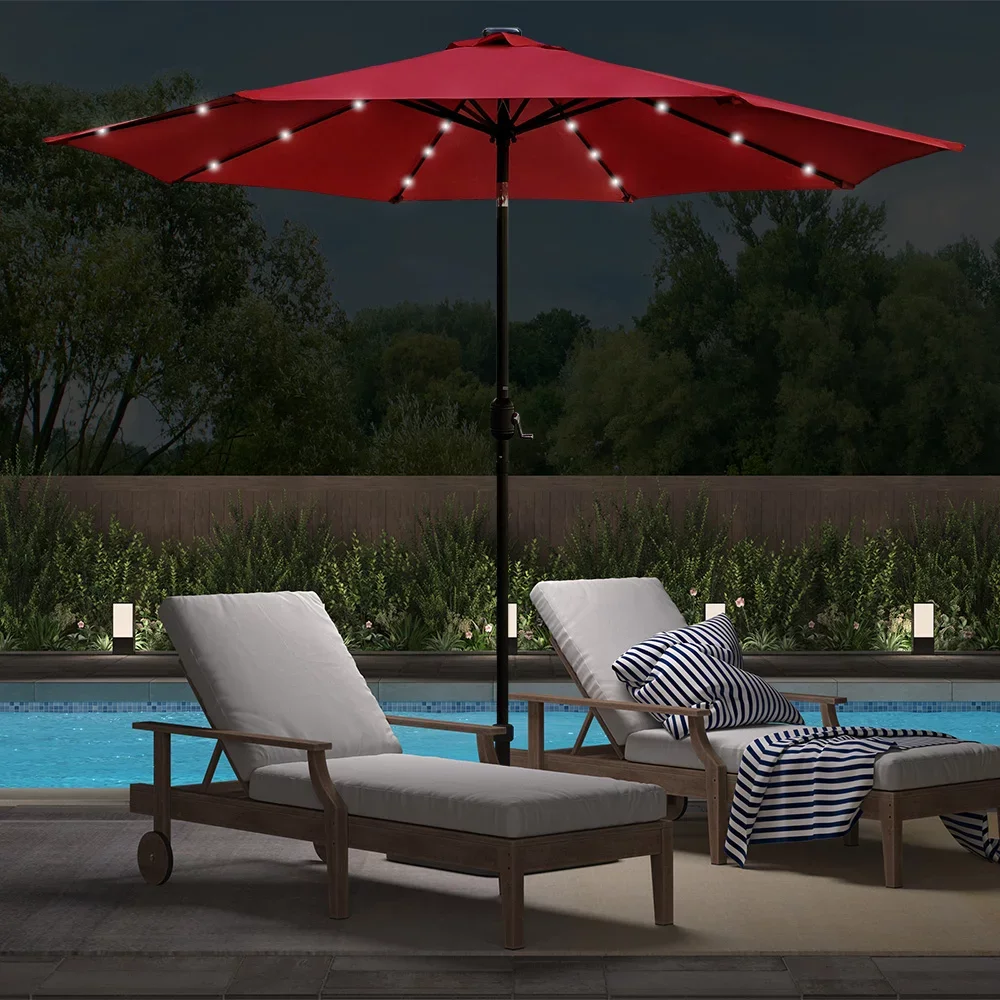 

Abble 9 Feet Crank & Tilt Lighted Patio Umbrella-Red