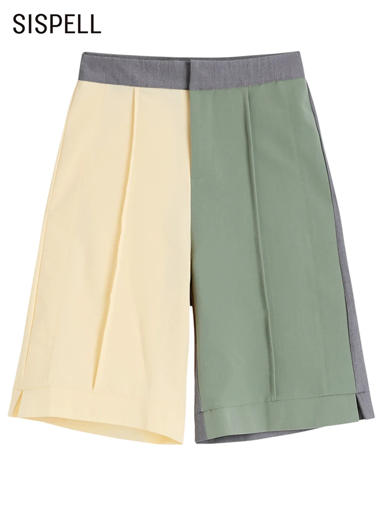 

SISPELL Patchwork Asymmetrical Colorblock Short Pants For Women High Waist Loose Summer Shorts Female Summer Clothes Fashion New